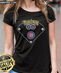 Official Chicago Cubs X Pokemon Go ballpark ladies tee featuring vibrant graphics and sporty design for fans.