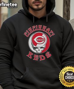 Alt Text: Official Cincinnati Reds Grateful Dead Skull Hoodie featuring a vibrant skull design, perfect for baseball and music fans.