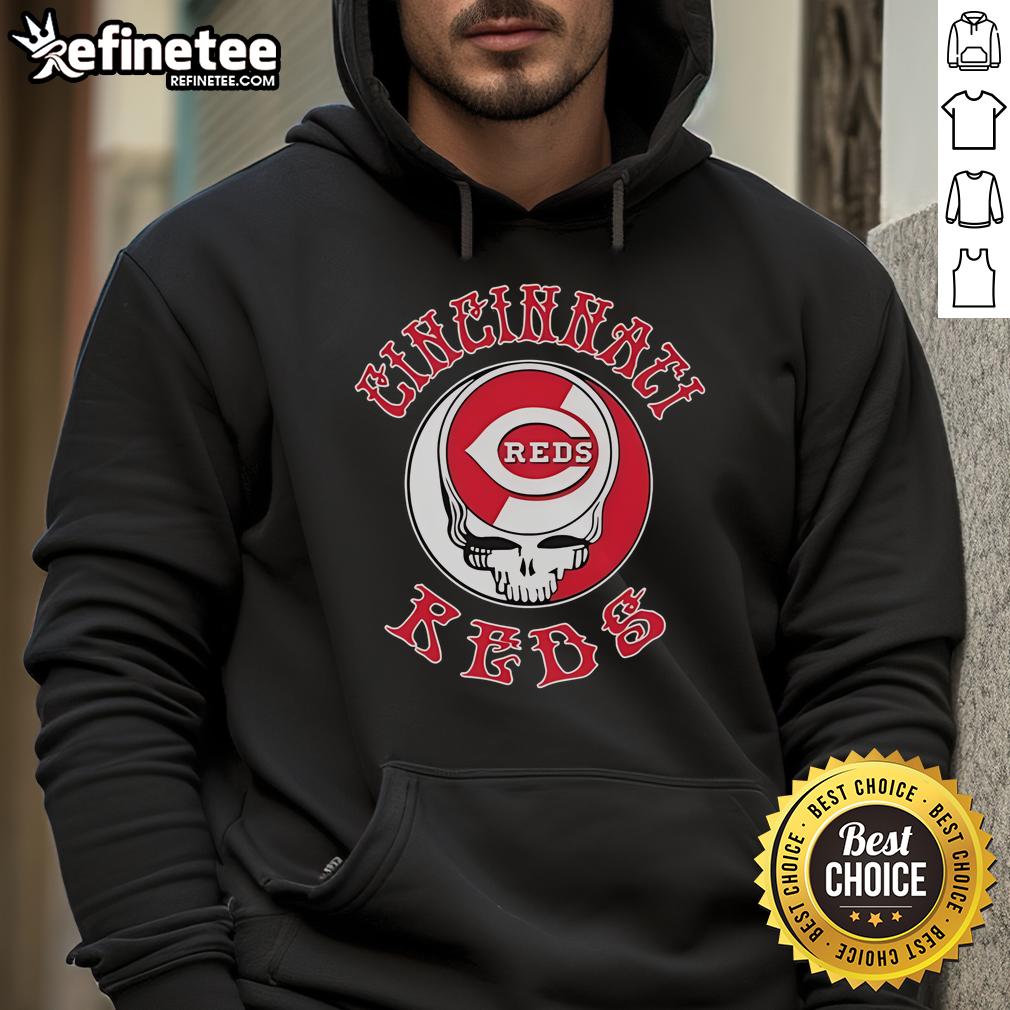 Official Cincinnati Reds Grateful Dead Skull Hoodie Alt Text: Official Cincinnati Reds Grateful Dead Skull Hoodie featuring a vibrant skull design, perfect for baseball and music fans.