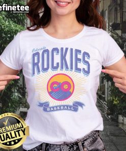 Alt Text: Official Colorado Rockies City Connect Prime Play Ladies Tee in vibrant colors, showcasing team spirit and style.