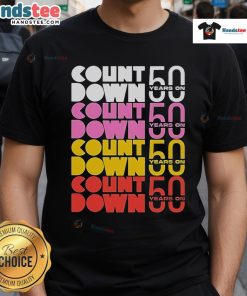 Official Countdown 50 Years On T-Shirt featuring a vibrant design celebrating the 50th anniversary with bold graphics.