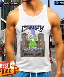 Official Crawly Gnome Gang tank top featuring a vibrant gnome design, perfect for casual summer wear.