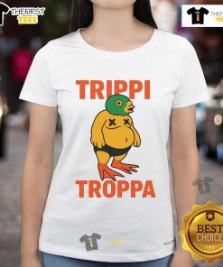 Alt Text: Crawly Goat Trippi Troppa Ladies Tee featuring vibrant design and comfortable fit for casual wear.