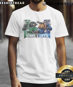 Official Dallas Stars vs Winnipeg Jets 2025 Western Conference Semi Finals mascot T-shirt design featuring team logos.