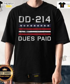 Official DD-214 Dues Paid US Military Veteran Alumni Served Flag T-Shirt showcasing patriotism and veteran pride.