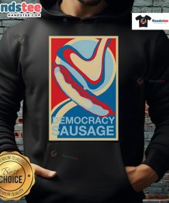 Official Democracy Sausage Hoodie featuring vibrant design, perfect for celebrating democracy and sausage lovers alike.