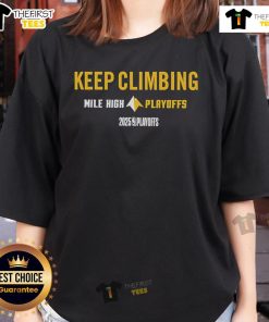 Official Denver Nuggets 2025 NBA Playoffs Ladies Tee showcasing team colors and logo for female basketball fans.