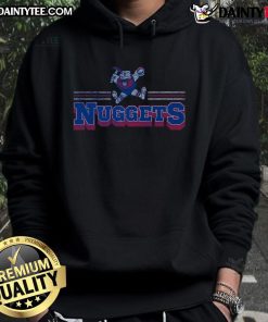 Official Denver Nuggets fan banner hoodie featuring team colors and logo, perfect for game day attire.