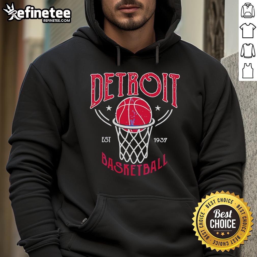 Official Detroit Basketball Vintage Est 1937 Hoodie Official Detroit Basketball Vintage Est 1937 Hoodie in navy blue, showcasing retro design and team spirit.