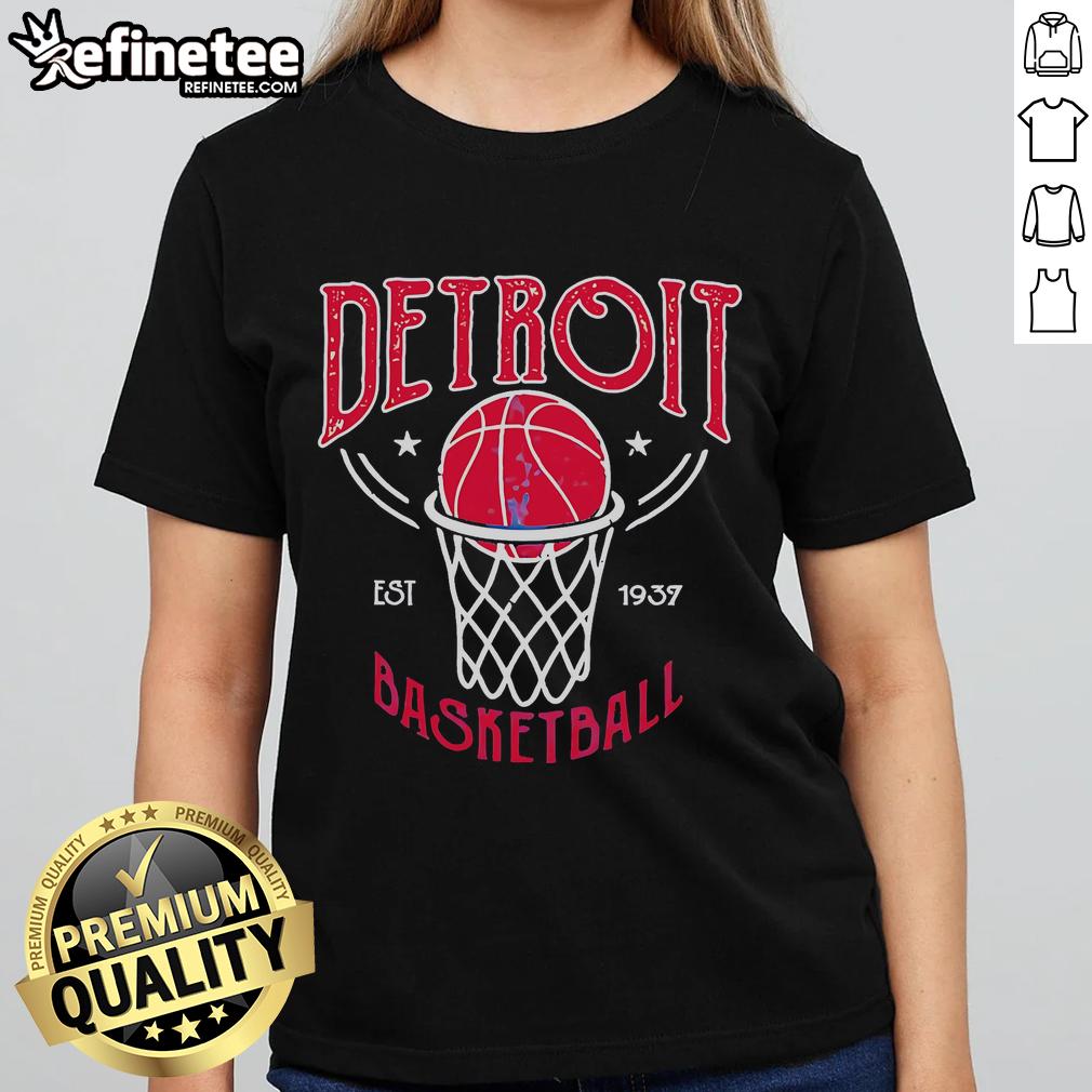 Official Detroit Basketball Vintage Est 1937 Ladies Tee Alt Text: Official Detroit Basketball Vintage Est 1937 Ladies Tee featuring classic design and team colors.
