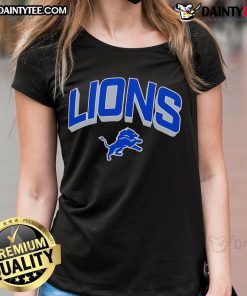 Alt Text: Official Detroit Lions NFL Velocity Performance Arc Ladies Tee in navy blue, perfect for game day or casual wear.
