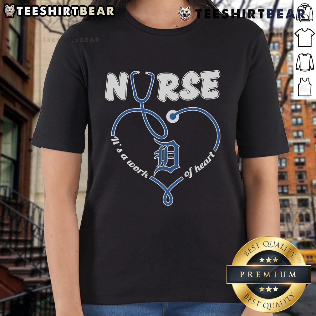 Official Detroit Tigers It'S A Work Of Heart Ladies Tee Alt Text: Official Detroit Tigers 'It's a Work of Heart' ladies tee showcasing team spirit with stylish design.