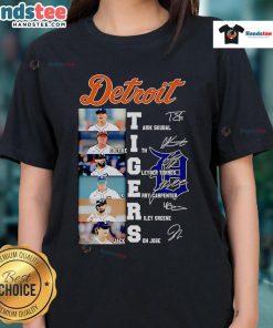 Official Detroit Tigers Tarik Skubal Colt Keith Gleyber Torres signatures ladies tee featuring vibrant team graphics.