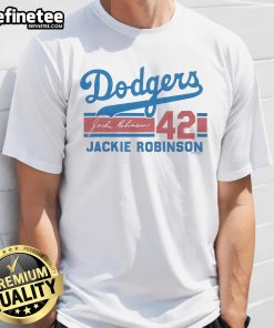 Alt Text: Official Dodgers Jackie Robinson 42 Signature T-Shirt featuring iconic design and tribute to baseball legend Jackie Robinson.
