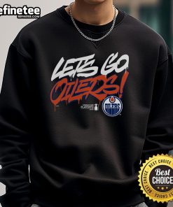 Official Edmonton Oilers Royal 2025 Stanley Cup Playoffs Slogan Sweatshirt featuring team logo and vibrant design.