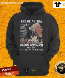 Official End Of An Era Gregg Popovich 1996-2025 hoodie featuring a tribute design thanking fans for the memories.