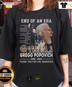 Official End Of An Era Gregg Popovich 1996-2025 Ladies Tee celebrating his coaching legacy and memorable moments.