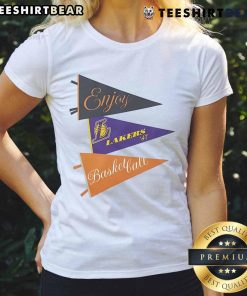 Alt Text: Official Enjoy Basketball X Los Angeles Lakers ladies tee from the Hoop Enthusiast capsule collection, stylish and sporty.