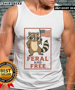 Official Feral and Free raccoon tank top featuring the American flag design, perfect for patriotic animal lovers.