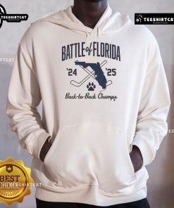 Alt Text: Official Florida Hockey Battle of Florida Back-to-Back Champs Hoodie showcasing team pride and championship spirit.