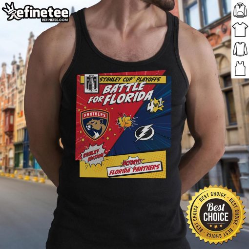 Official Florida Panthers vs Tampa Bay Lightning 2025 Stanley Cup Playoffs rivalry comic pop tank top design.
