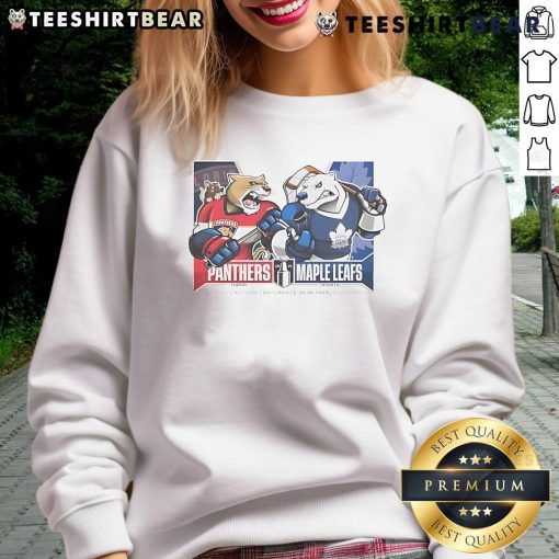 Official Florida Panthers vs Toronto Maple Leafs 2025 sweatshirt featuring team logos for Eastern Conference matchups.
