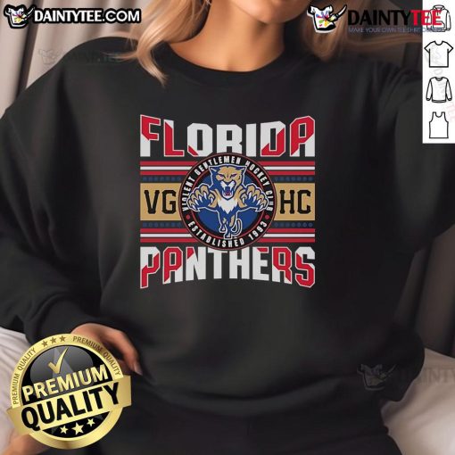 Official Florida Panthers x VGHC flag sweatshirt featuring team logo and vibrant colors for fans and casual wear.