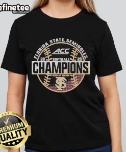 Florida State Seminoles 2025 ACC Softball Champions ladies tee featuring team colors and logo for fans and supporters.