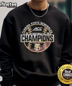 Official Florida State Seminoles 2025 ACC Softball Champions sweatshirt showcasing team pride and victory in vibrant colors.