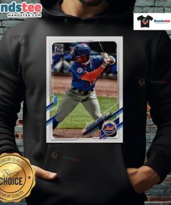 Official Francisco Lindor New York Mets homage 2021 Topps baseball card design on a stylish hoodie.