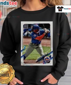 Alt Text: Official Francisco Lindor New York Mets homage sweatshirt featuring 2021 Topps baseball card design.