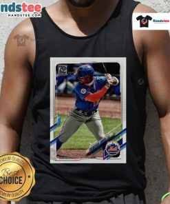 Alt Text: Official Francisco Lindor New York Mets homage 2021 Topps baseball card design on a stylish tank top.