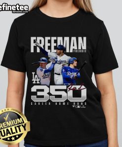 Official Freddie Freeman Los Angeles Dodgers Ladies Tee celebrating 350 career home runs with stylish design.