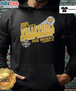 Alt Text: Official FVSU Wildcats 2025 NCAA Men's Volleyball Championship hoodie in black with team logo and sporty design.
