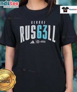 Official George Russell AMG Petronas Formula One Team ladies tee featuring stylish design and team logo for fans.