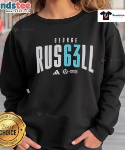Official George Russell AMG Petronas Formula One Team sweatshirt featuring team colors and logo, perfect for fans.