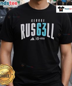 Official George Russell AMG Petronas Formula One Team T-Shirt featuring team logo and vibrant design for racing fans.