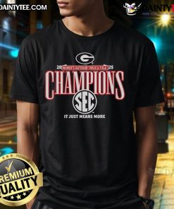 Official Georgia Bulldogs 2025 SEC Women's Outdoor Track & Field Champions T-Shirt in red with team logo.