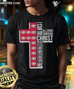 Official Georgia Bulldogs T-Shirt featuring 'I Can Do All Things Through Christ' design, perfect for fans and believers.