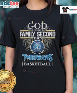 Official God First Family Second Minnesota Timberwolves Basketball Ladies Tee in stylish design, perfect for fans.
