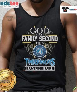 Official God First Family Second Minnesota Timberwolves basketball tank top in vibrant colors, perfect for fans.