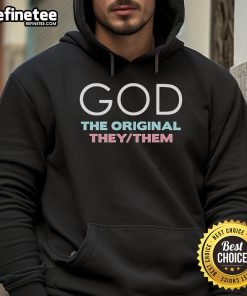 Official God The Original They/Them Hoodie in black, showcasing a stylish design for inclusive fashion enthusiasts.