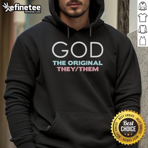 Official God The Original They/Them Hoodie in black, showcasing a stylish design for inclusive fashion enthusiasts.