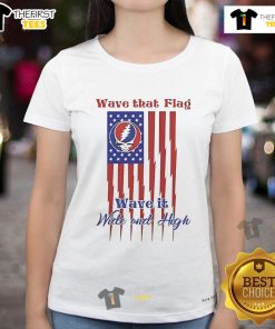 Official Grateful Dead Wave That Flag Ladies Tee featuring vibrant design and high-quality fabric for fans and collectors.