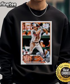 Official Gunnar Henderson Baltimore Orioles 2023 Topps baseball card on a stylish sweatshirt design.