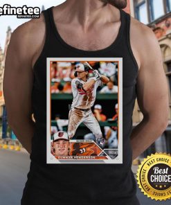 Official Gunnar Henderson Baltimore Orioles 2023 Topps Baseball Card featured on a stylish tank top for fans.