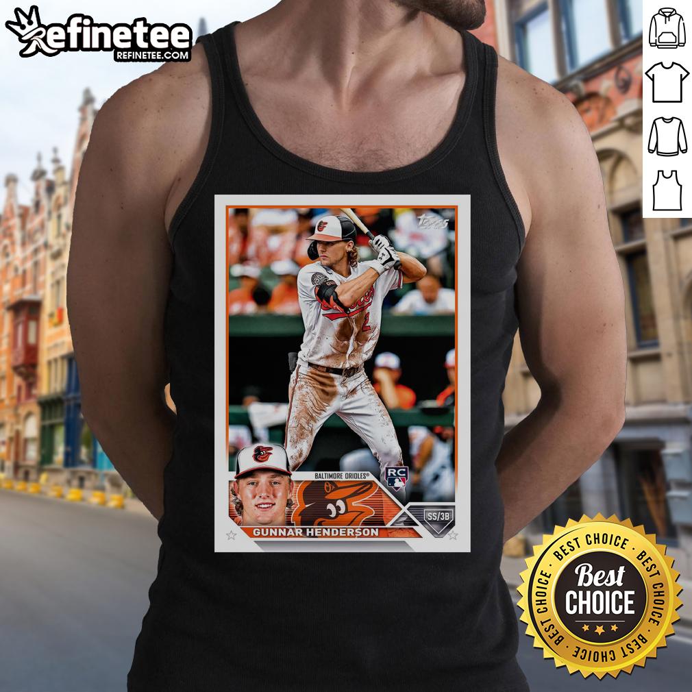 Official Gunnar Henderson Baltimore Orioles 2023 Topps Baseball Card Player Tank Top Official Gunnar Henderson Baltimore Orioles 2023 Topps Baseball Card featured on a stylish tank top for fans.