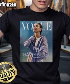 Hailey Bieber X Vogue Tribute 'See Me For Me' T-Shirt displayed on a stylish model, showcasing trendy fashion and exclusive design.