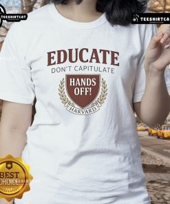 Official Hands Off Harvard Resistance Ladies Tee featuring bold graphics in a stylish design for women's activism wear.