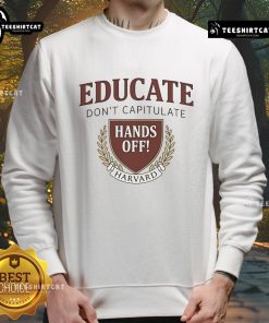 Alt Text: Official Hands Off Harvard sweatshirt featuring a bold resistance design, perfect for supporters of Harvard activism.